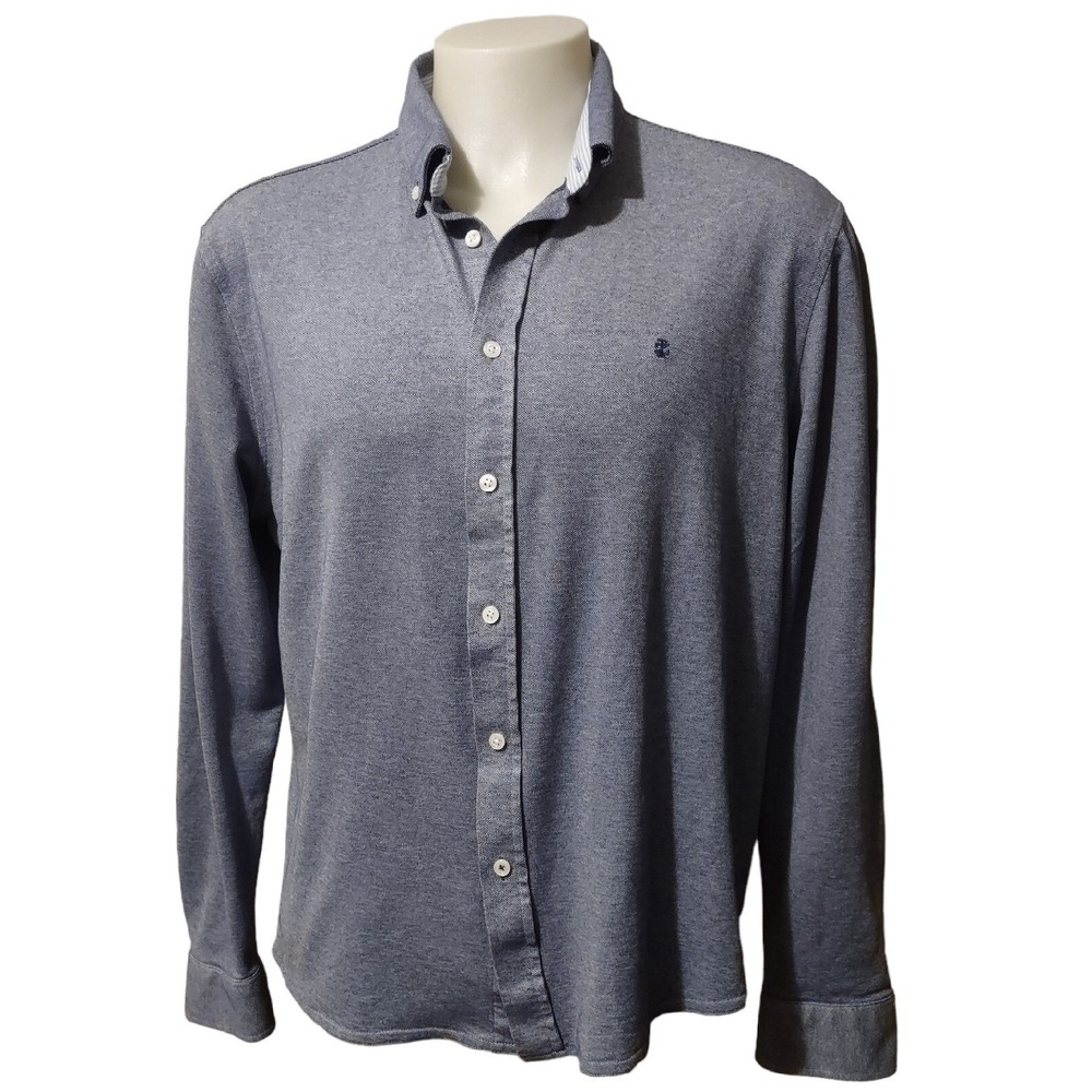 Izod Shirt Men's XL Norm Core Blue Long Sleeve Button Down Logo Pique Knit Top